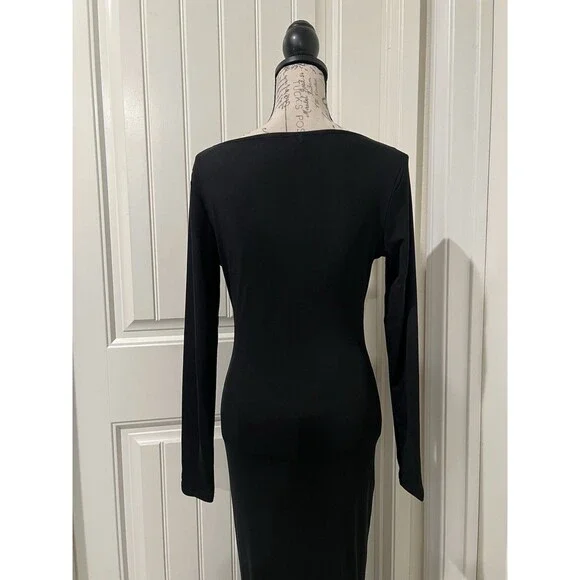 Princess Polly Women’s Adesa Long Sleeve Keyhole Plunge Tulle Maxi Dress Black 6 - Picture 6 of 8